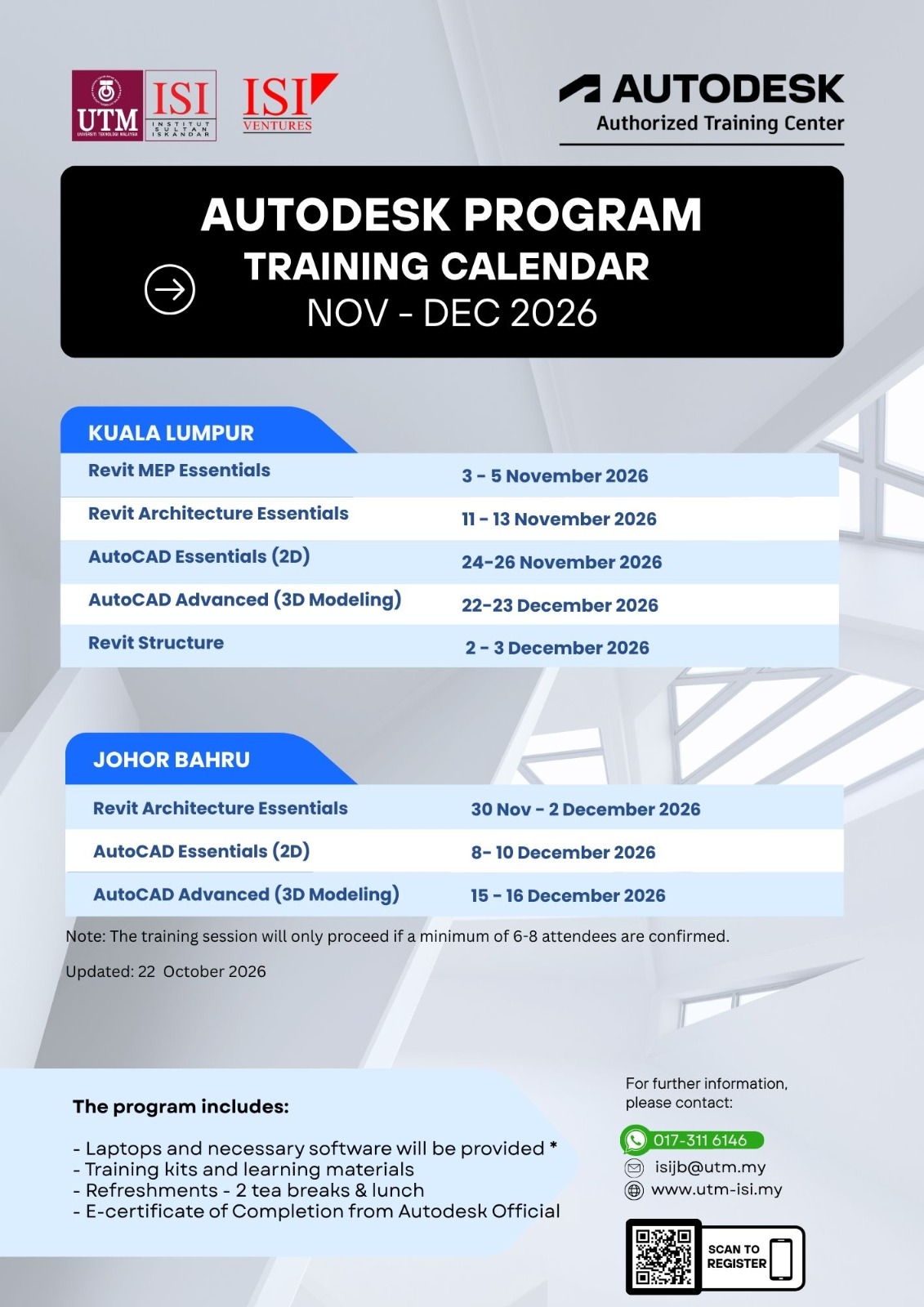 Training Calendar Nov - Dec 2026